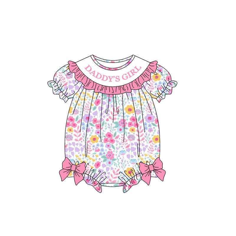 Moq 5 Preorder Baby Girls Infant Short Sleeves Daddy's Girl Floral Bows Bubble Romper Clothes