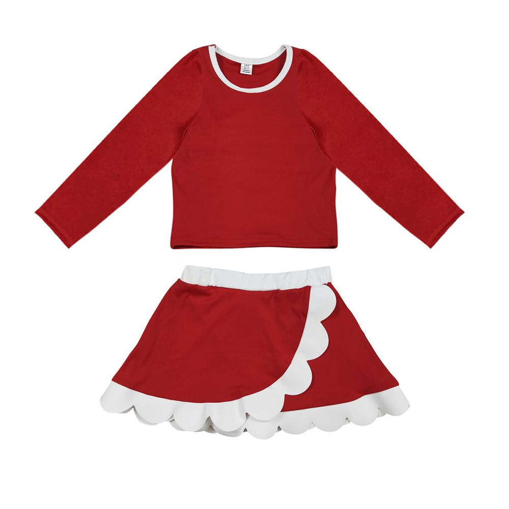 Moq 5 Preorder Baby Girls Kids Red Shirt White Scalloped Skirt Shorts Set Yoga Active Clothes