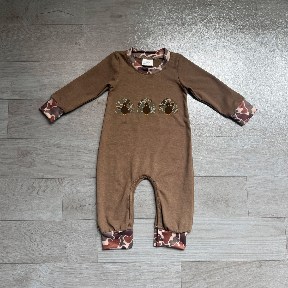 No moq Preorder Baby Boys Infant Long Sleeves Embroidery Camo turkey Fall Romper