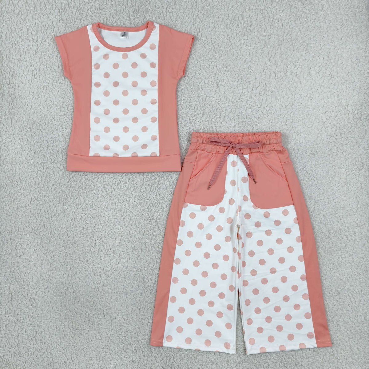 Baby Girl Kids Short Sleeves Dots Shirt Pockets Pants Set Yoga Active Clothes