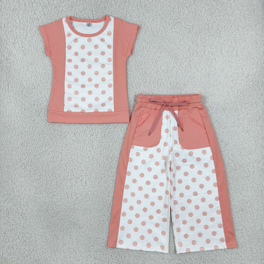 Baby Girl Kids Short Sleeves Dots Shirt Pockets Pants Set Yoga Active Clothes