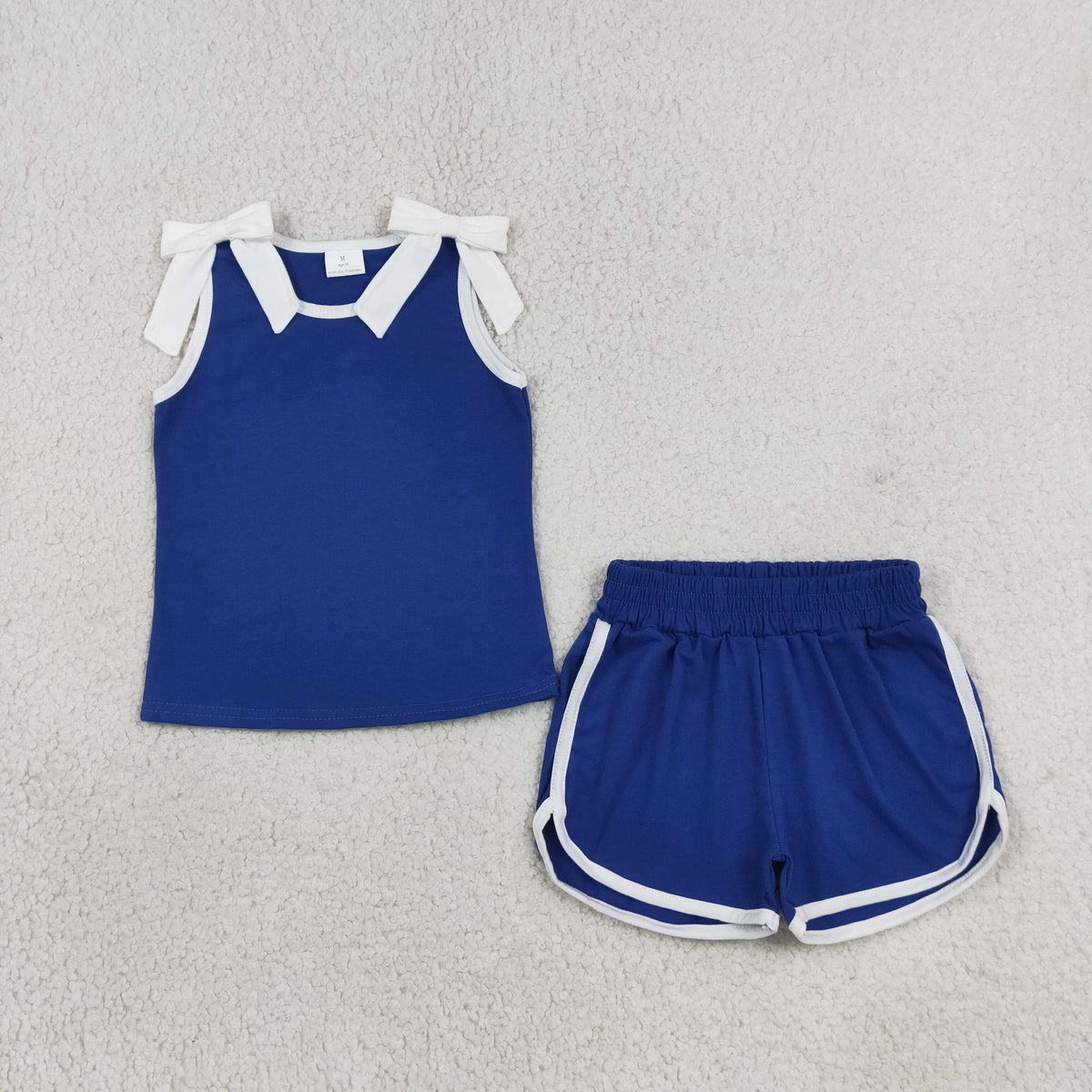 Sibling Baby Girls Kids Sleeveless Bows Cotton Shirts Shorts Sets Cheer Team Clothes