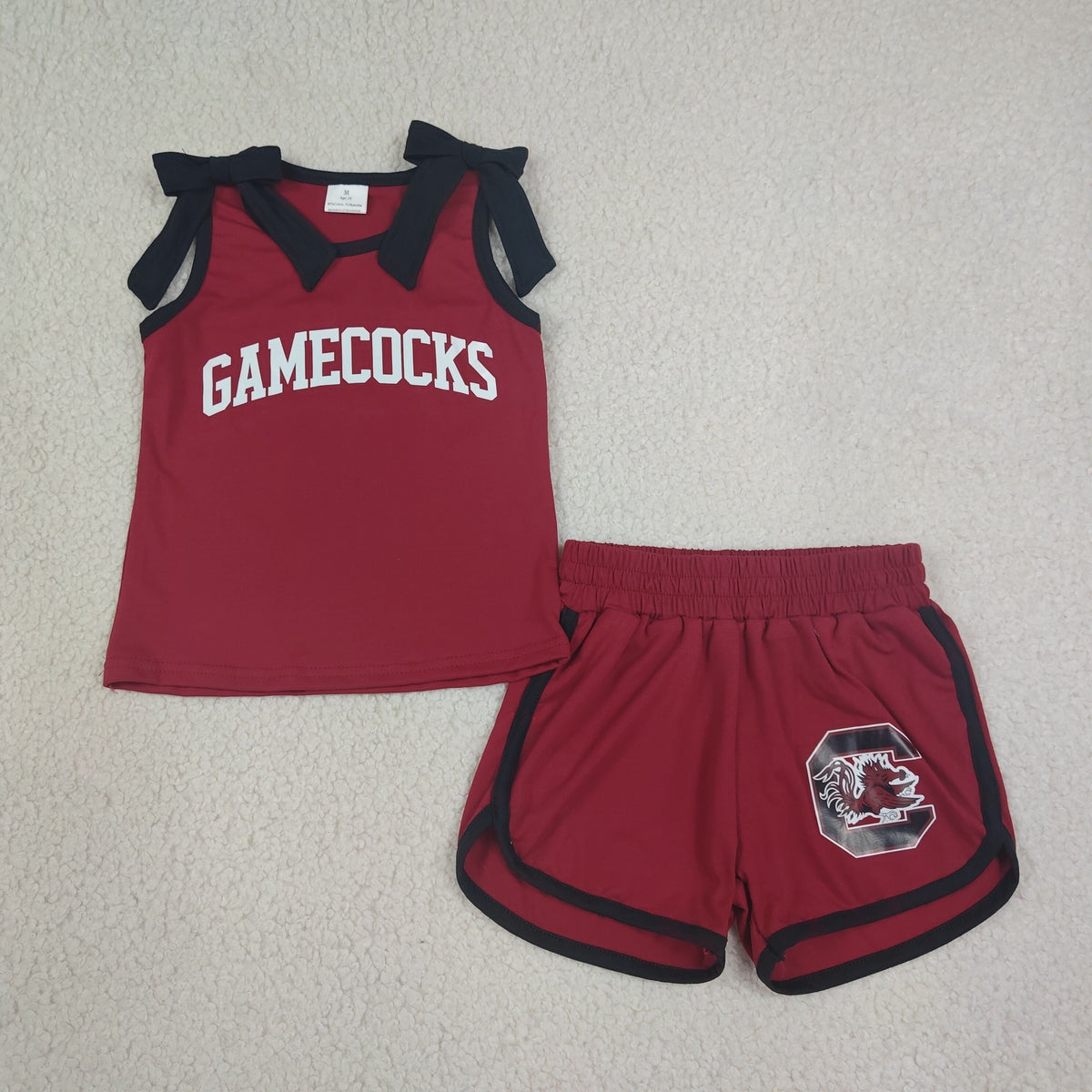 Baby Girls Kids Bows Cotton Shirt Chicken Shorts Red Set Cheer Team Clothes