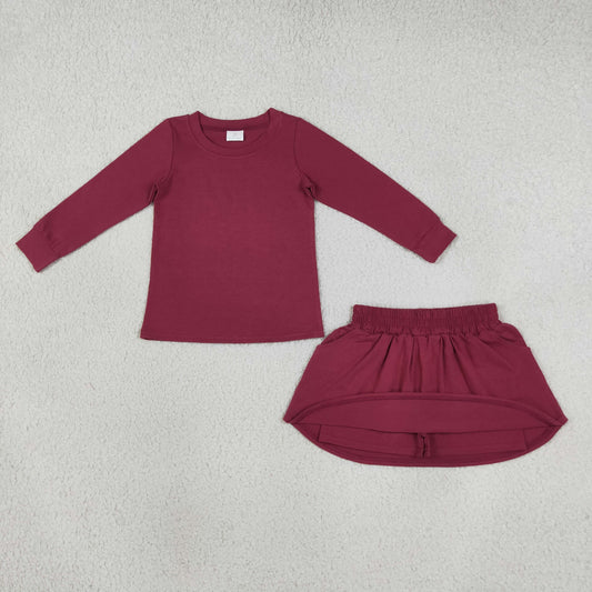 Baby Girls Kids Long Sleeves Purple Shirt Pockets Skirt Shorts Cotton Set Clothes