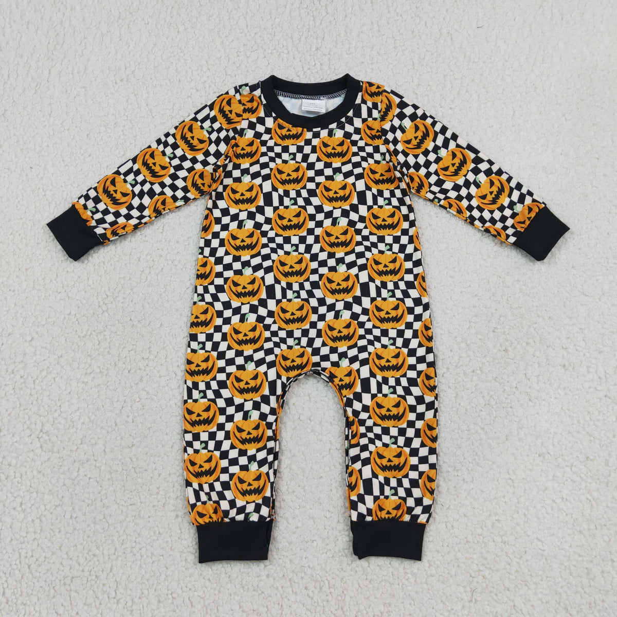 Baby Boys Infant Long Sleeves Halloween Pumpkins Checkered Romper