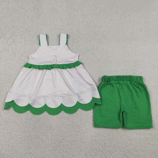Baby Girls Kids Straps Embroidery Watermelon Tunic Green Shorts Clothes Set