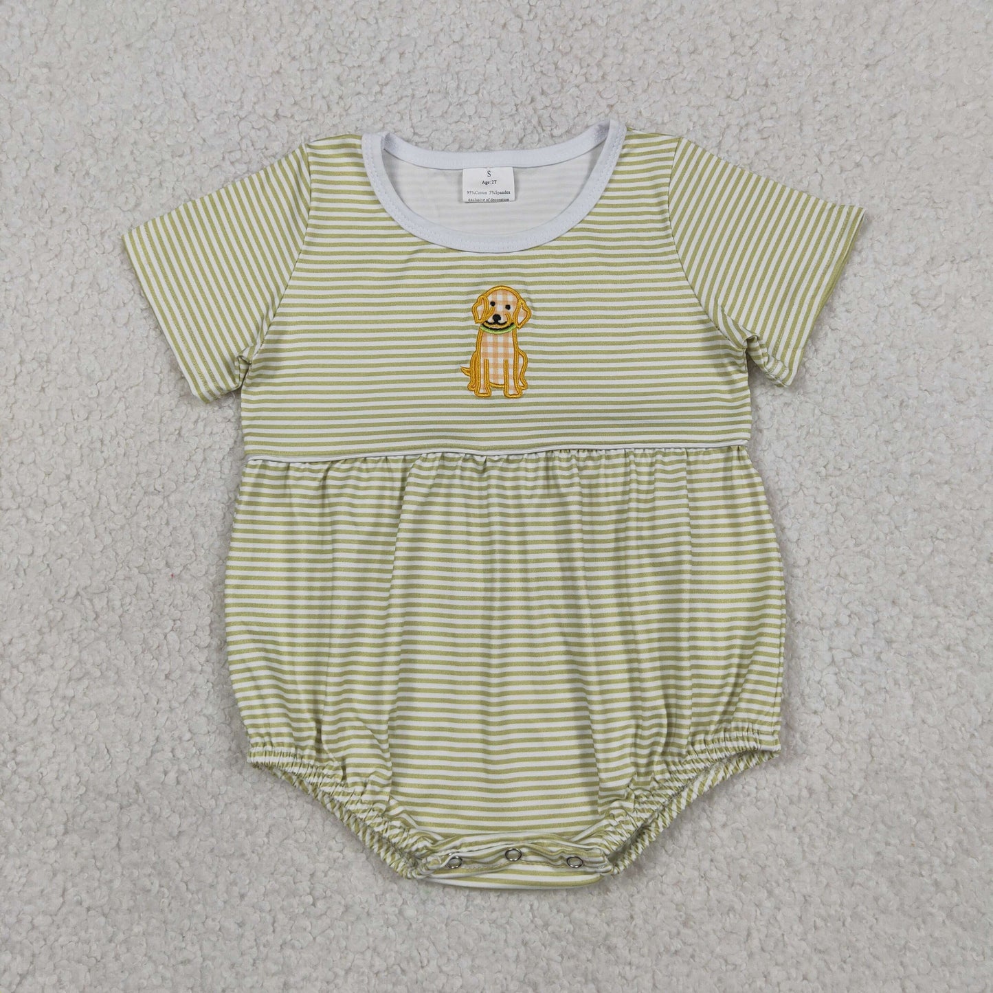 Baby Boys Infant Embroidery Dog Green Stripes Bubble Romper Clothes