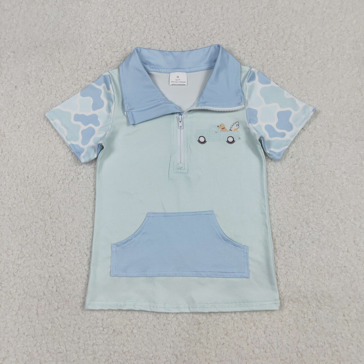 Baby Boys Kids Blue Camo Long Sleeves Dog Fishing Truck Zipper Pullover Shirt