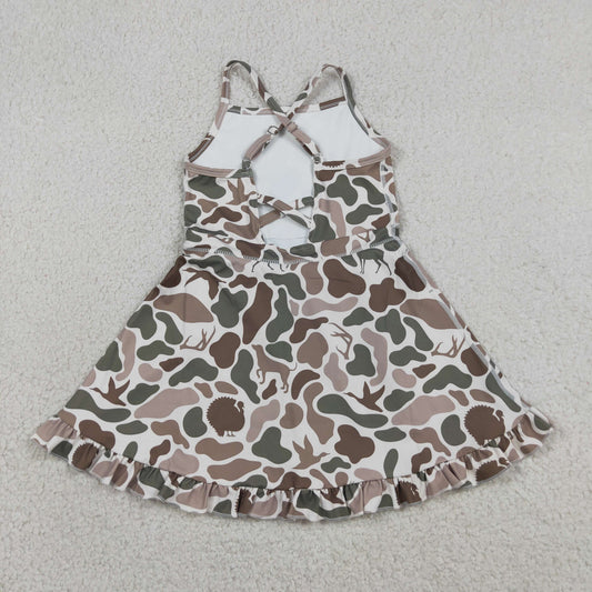 Baby Girls Kids Sleeveless Ducks Deer Dogs Yoga Active Knee Length Camo Dress