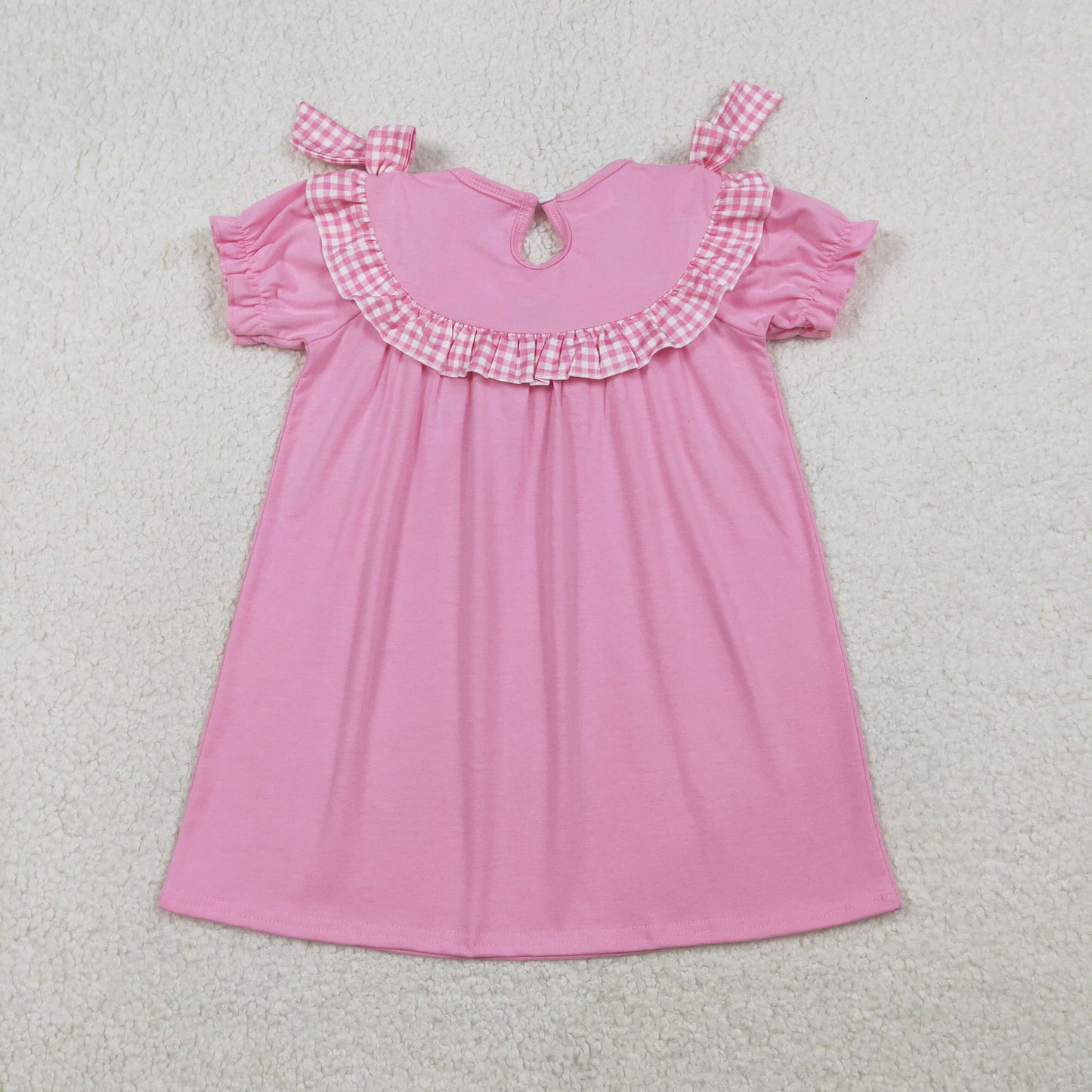 RTS Baby Girls Short Sleeves Embroidery Smocked Floral Crosses Easter Pink Knee Length Dress