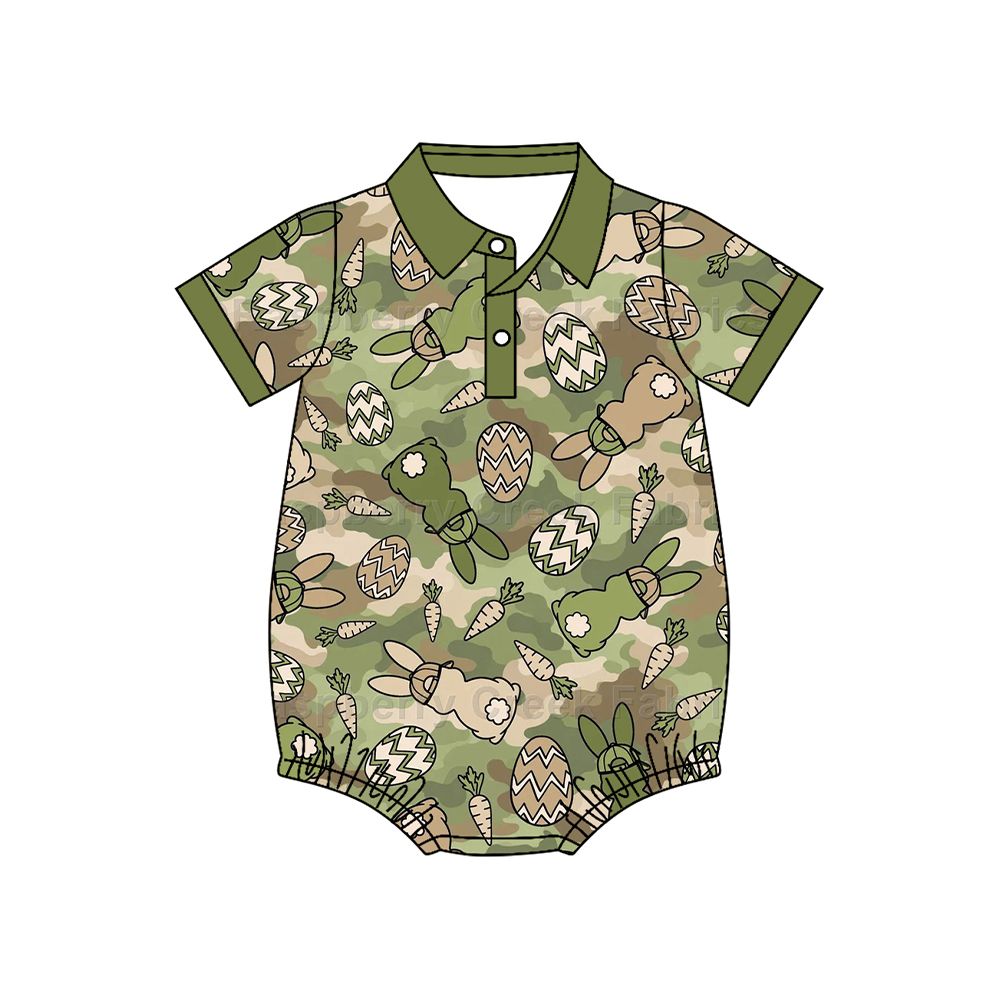 Moq 5 Preorder Baby Boys Infant Rabbits Eggs Easter Bubble Romper Camo Clothes