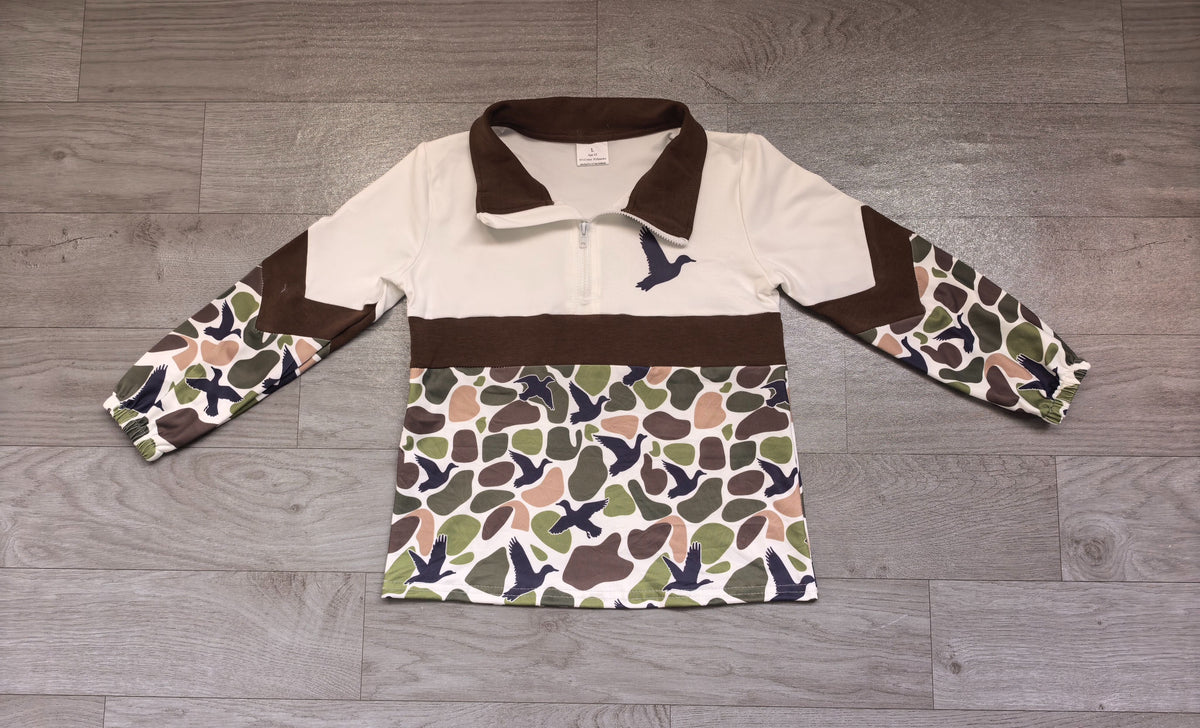 No moq Preorder Baby Boys Kids Long Sleeves Ducks Green Camo Zipper Pullover Shirt