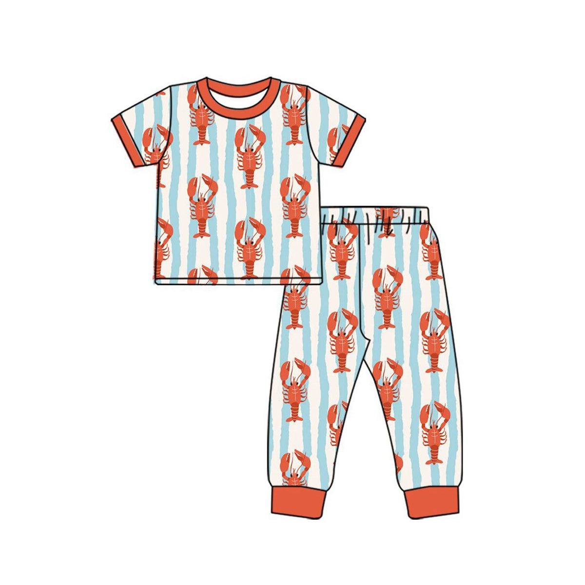 Moq 5 Preorder Baby Boys Kids Short Sleeves Crayfish Stripes Shirt Pants Set Pajamas Clothes