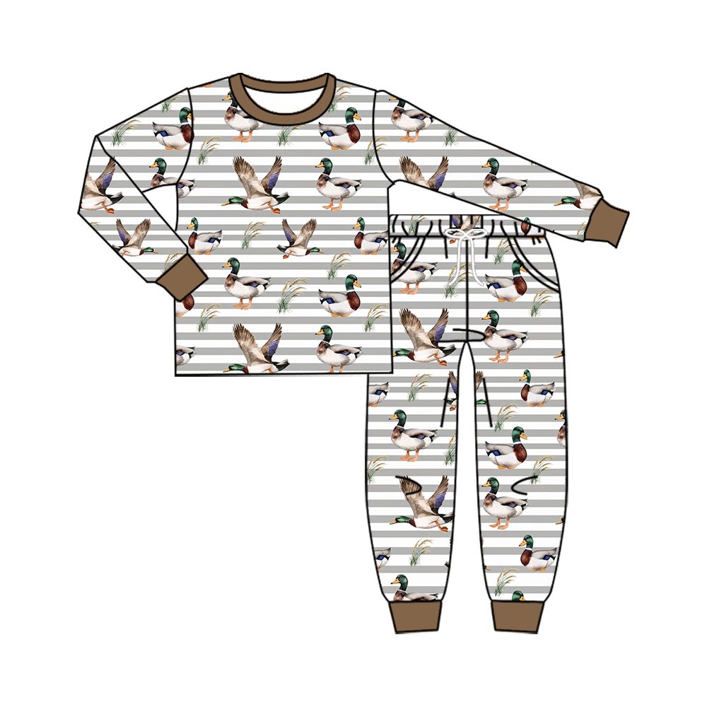 Moq 5 Preorder Baby Boys Kids Long Sleeves Ducks Shirt Pockets Pants Set Clothes