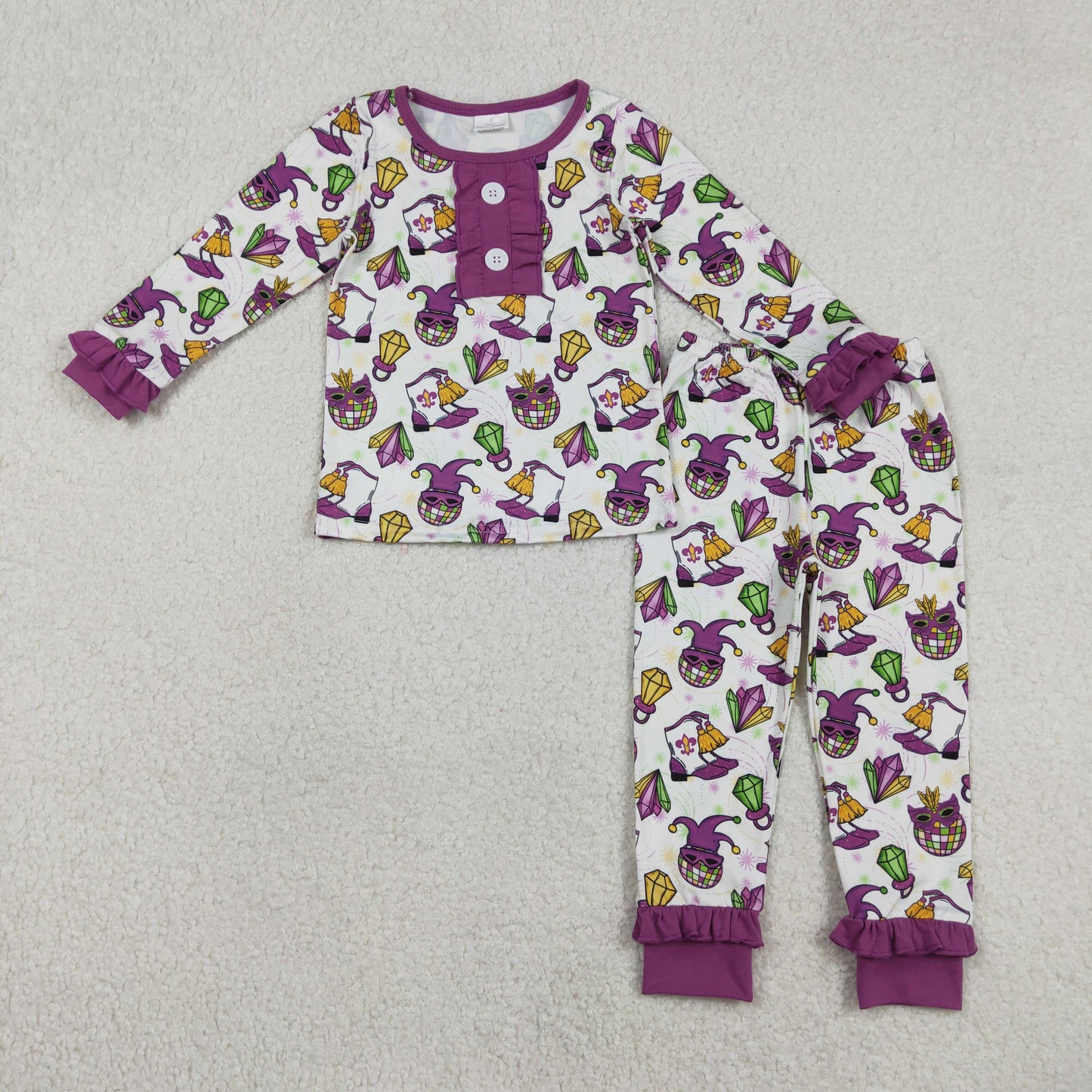 Baby Girl Long Sleeves Mardi Gras Disco Shirt Pants Pajamas Clothes Set