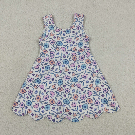 GSD3808 Baby Girls Kids Bows Flower Shorts Scallop Knee Length Dress Yoga Clothes