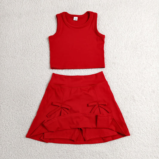 Baby Girls Kids Red Tops Shorts Skirt Shorts Summer Yoga Active Clothes Set
