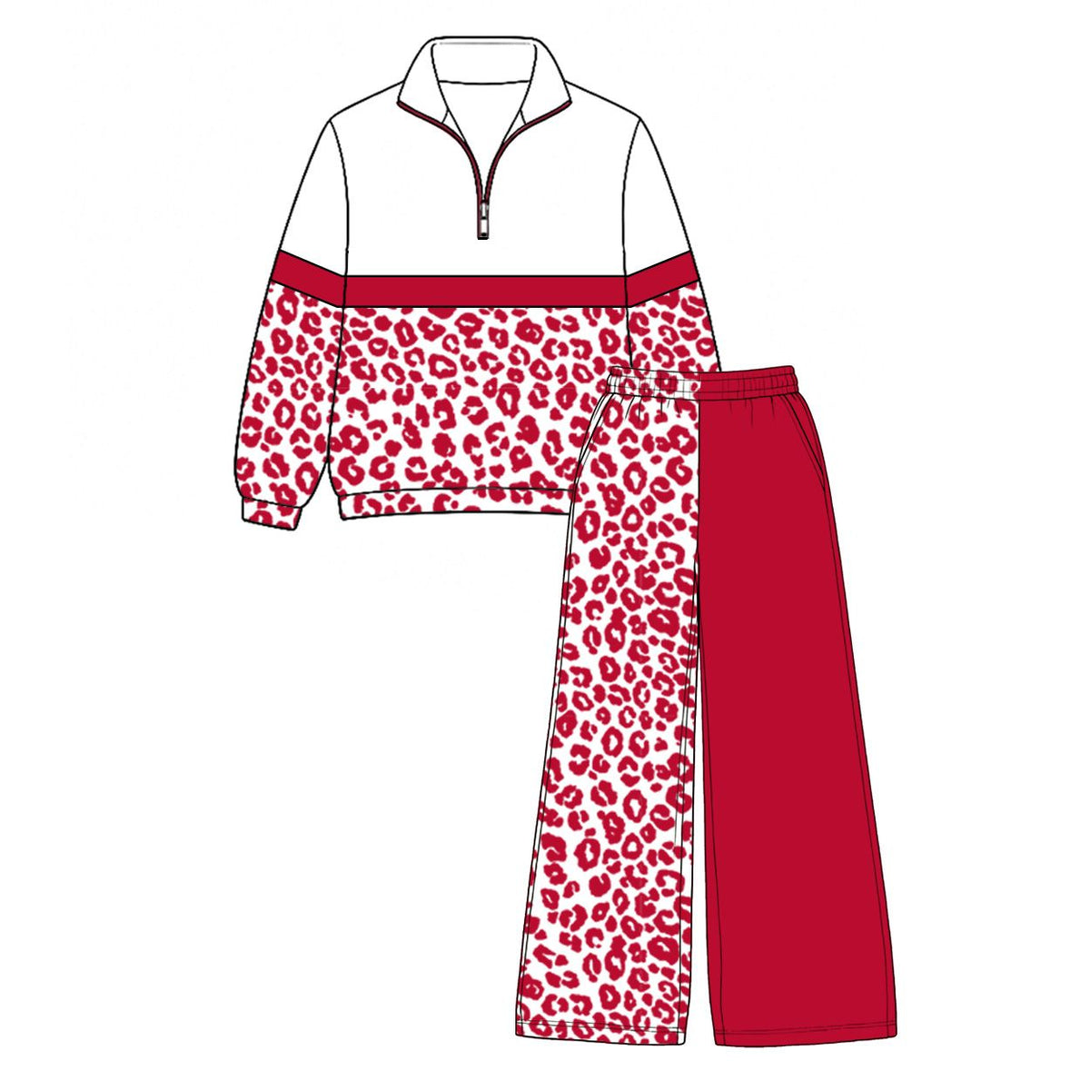 Moq 5 Preorder Baby Girls Kids Long Sleeves Zipper Leopard Pullover Red Pockets Pants Set Clothes