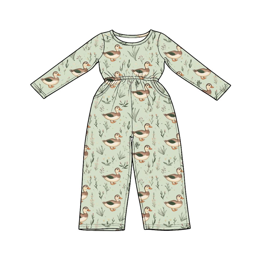 Moq 5 Preorder Baby Girls Kids Long Sleeves Ducks Pockets Pants Jumpsuit Clothes