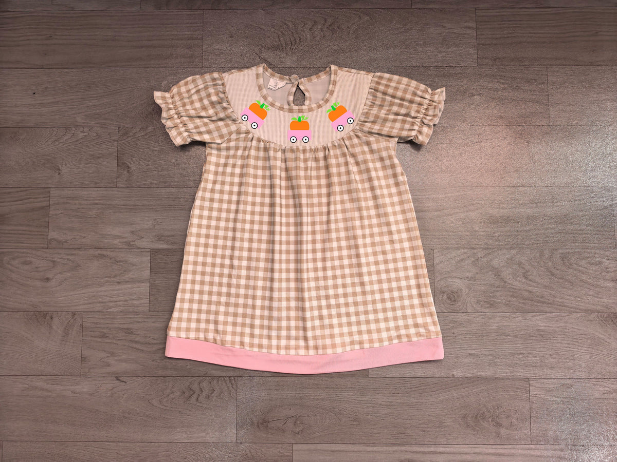 No moq Preorder Baby Girls Kids Embroidery Pumpkins Trucks Plaid Smocked Dress Fall Clothes