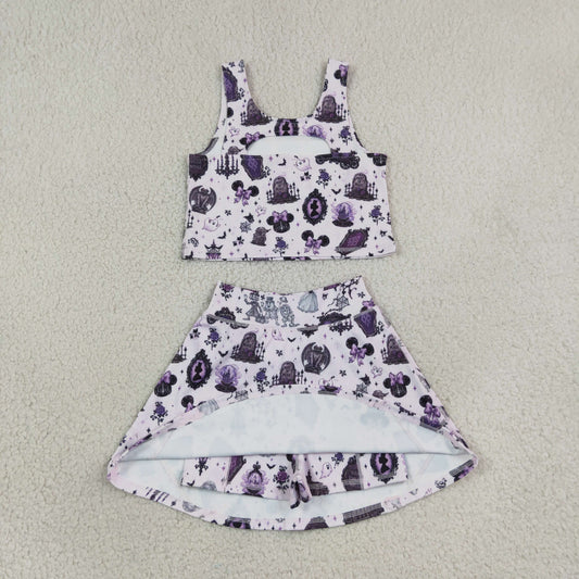 Baby Girls Kids Bows Ghosts Shirt Cartoon Skirt Shorts Halloween Set Yoga Active Clothes
