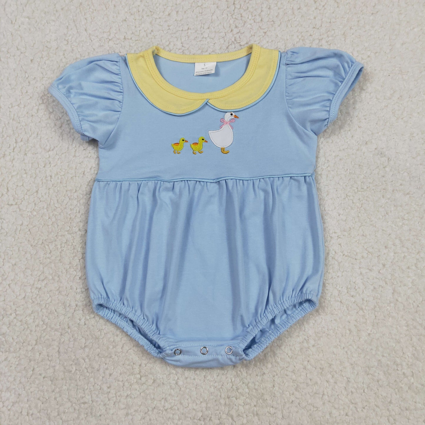 Baby Girls Infant Short Sleeves Embroidery Goose Bubble Romper