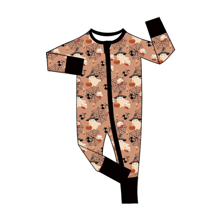 Moq 5 Preorder Baby Boys Infant Ghosts Halloween Zipper Footie Sleeper Romper Clothes