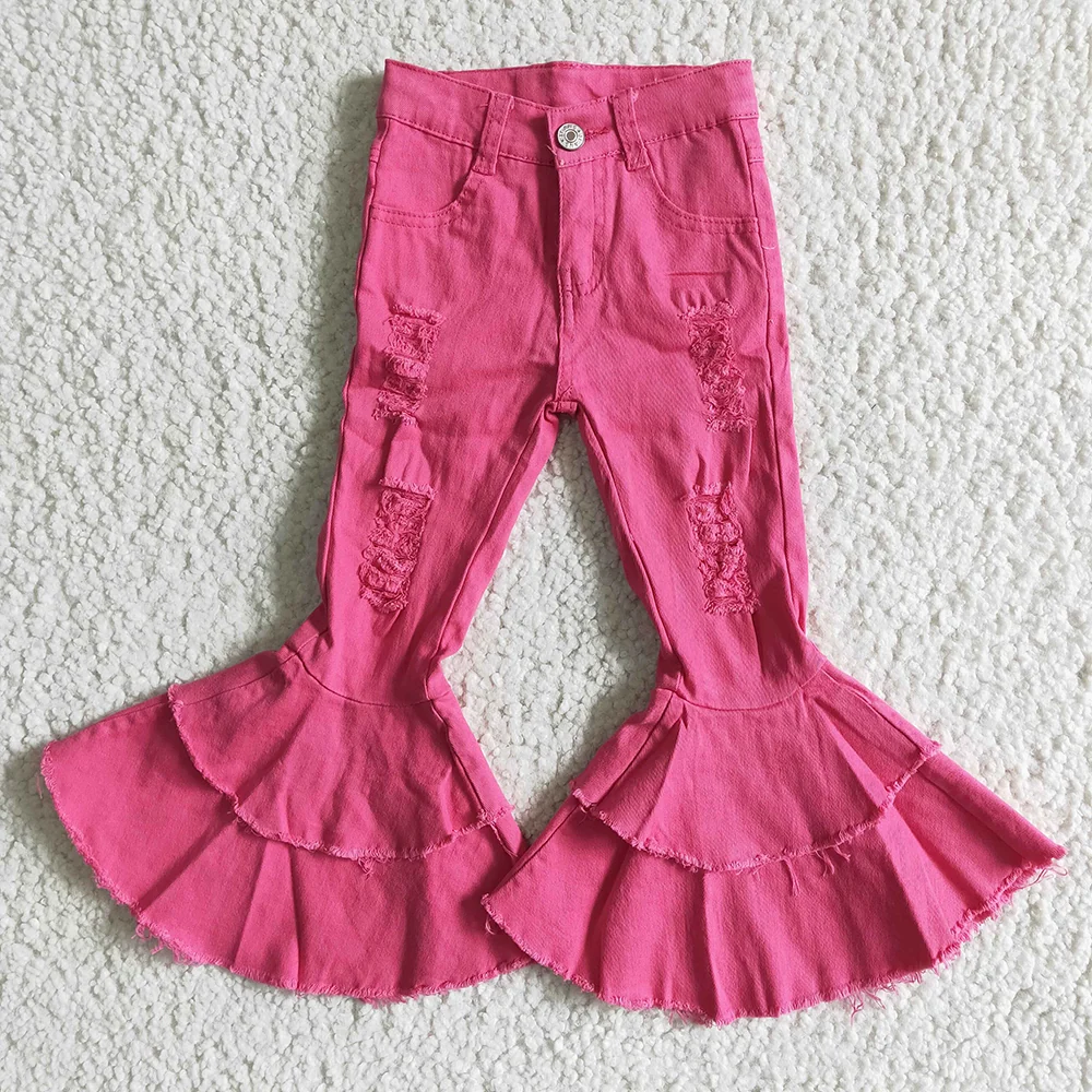 USA Shop Baby Girls Kids Pink Bell Denim Pants Jeans Clothes