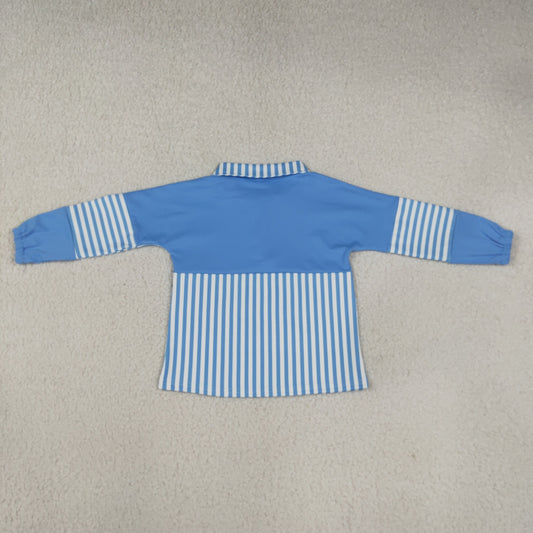 Baby Girls Kids Long Sleeves Blue Stripes Zipper Pullover Yoga Active Shirt
