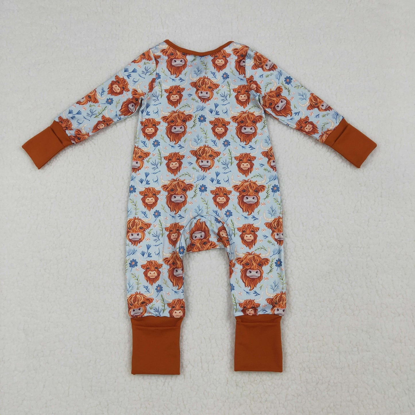 RTS Baby Girls Infant Long Sleeves Western Cows Flower Zipper Romper Clothes