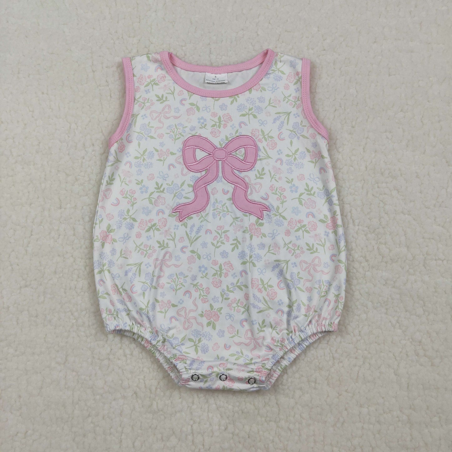 RTS Baby Girls Kids Sleeveless Embroidery Bow Floral Bubble Romper