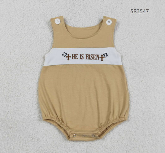 RTS Baby Boys Infant Sleeveless Embroidery Cross Easter Bubble Romper