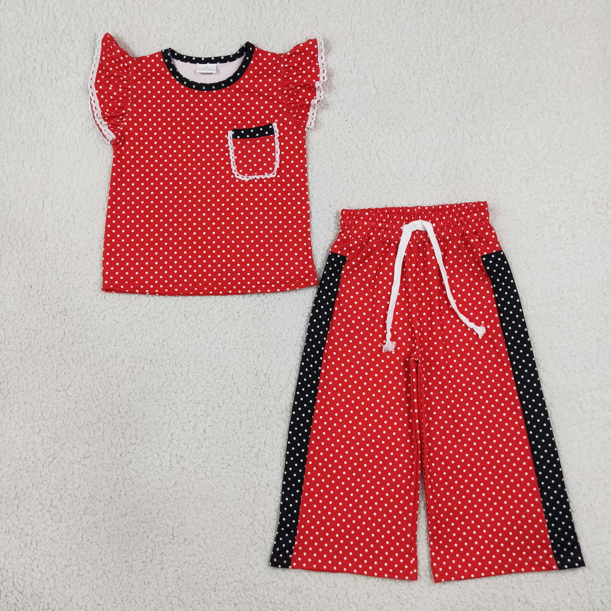 Sibling Baby Girl Kids Short Sleeves Pockets Shirts Dots Pants Sets Clothes