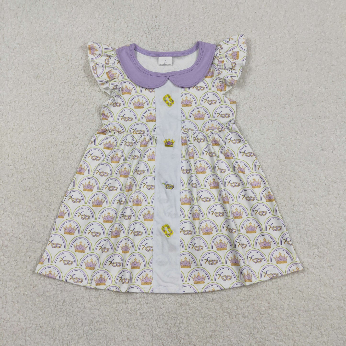 Baby Girls Kids Short Sleeves Mardi Gras Embroidery Masks Knee Length Dress
