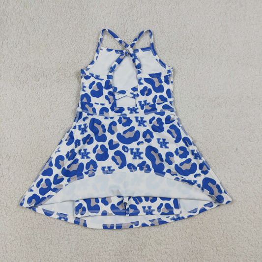 Baby Girls Kids Straps Blue Leopard Team Yoga Active Shorts Knee Length Dress RTS