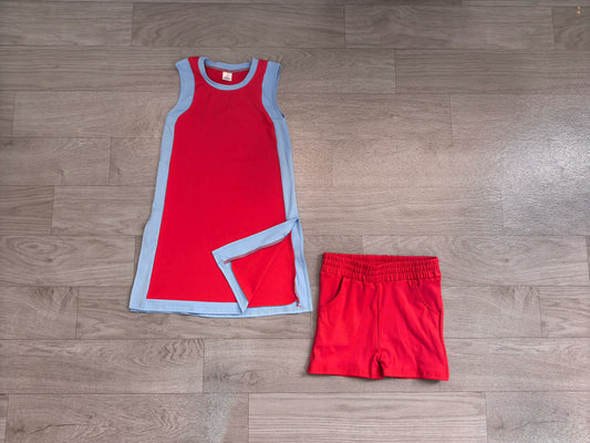 No moq Preorder Baby Girls Kids Sleeveless Tops Red Shorts Set Yoga Active Clothes