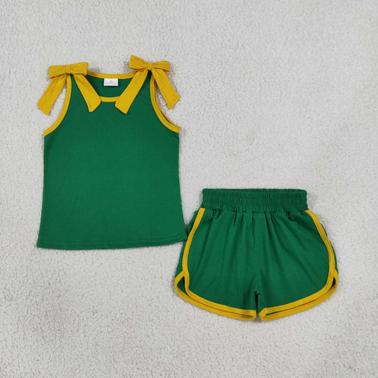 Baby Girls Kids Sleeveless Bows Shirt Shorts Green Set Summer Clothes