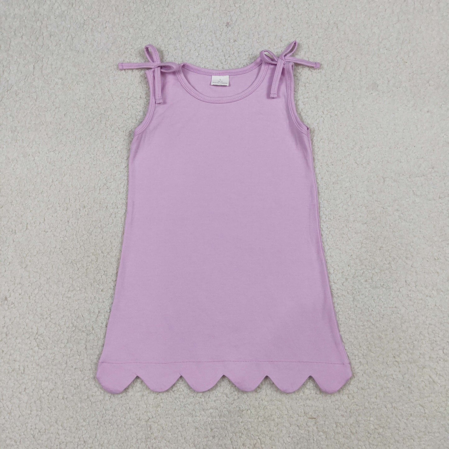 RTS Baby Girls Kids Bows Sleeveless Purple Scallop Knee Length Dress
