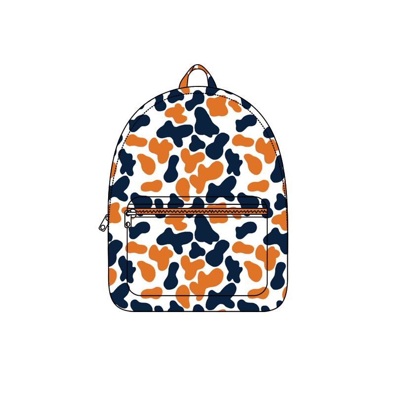 Moq 5 Preorder Baby Toddler Kids Orange Navy Camo Print Zipper Backpack Team Bag