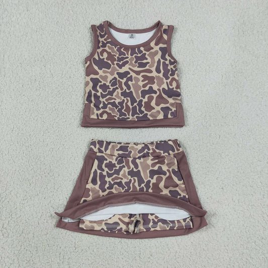 Baby Girls Kids Sleeveless Camo Tops Skirt Shorts Set Yoga Active Clothes