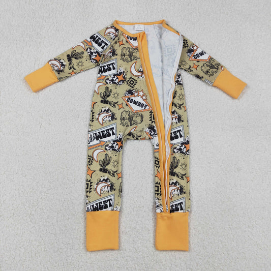 Baby Boys Infant Long Sleeves Cactus Aztec Western Zipper Footie Sleeper Romper