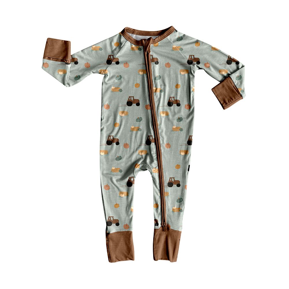 Moq 5 Preorder Baby Boys Infant Pumpkins Tractors Fall Zipper Footie Sleeper Romper Clothes