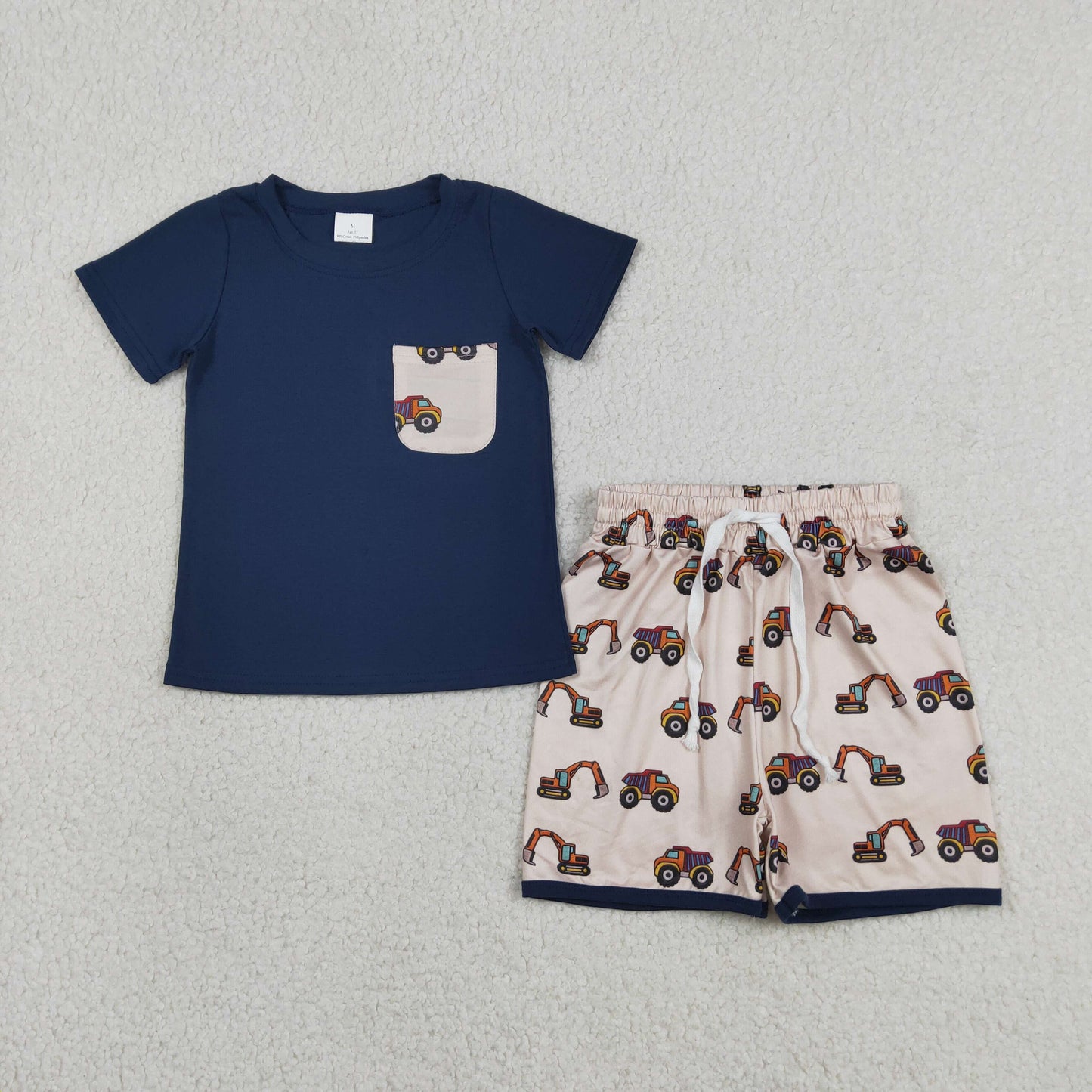 Baby Boy Short Sleeves Pocket Shirt Trucks Digger Shorts Clothes Set