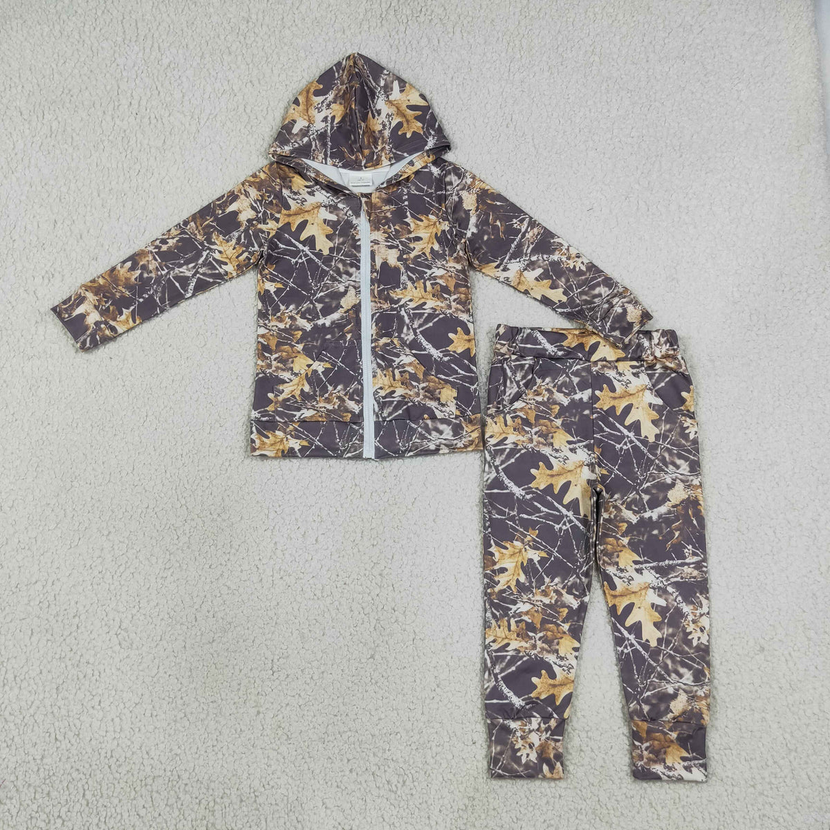 Sibling Baby Boys Kids Long Sleeves Leaves Hoodie Shirts Pockets Pants Clothes Sets