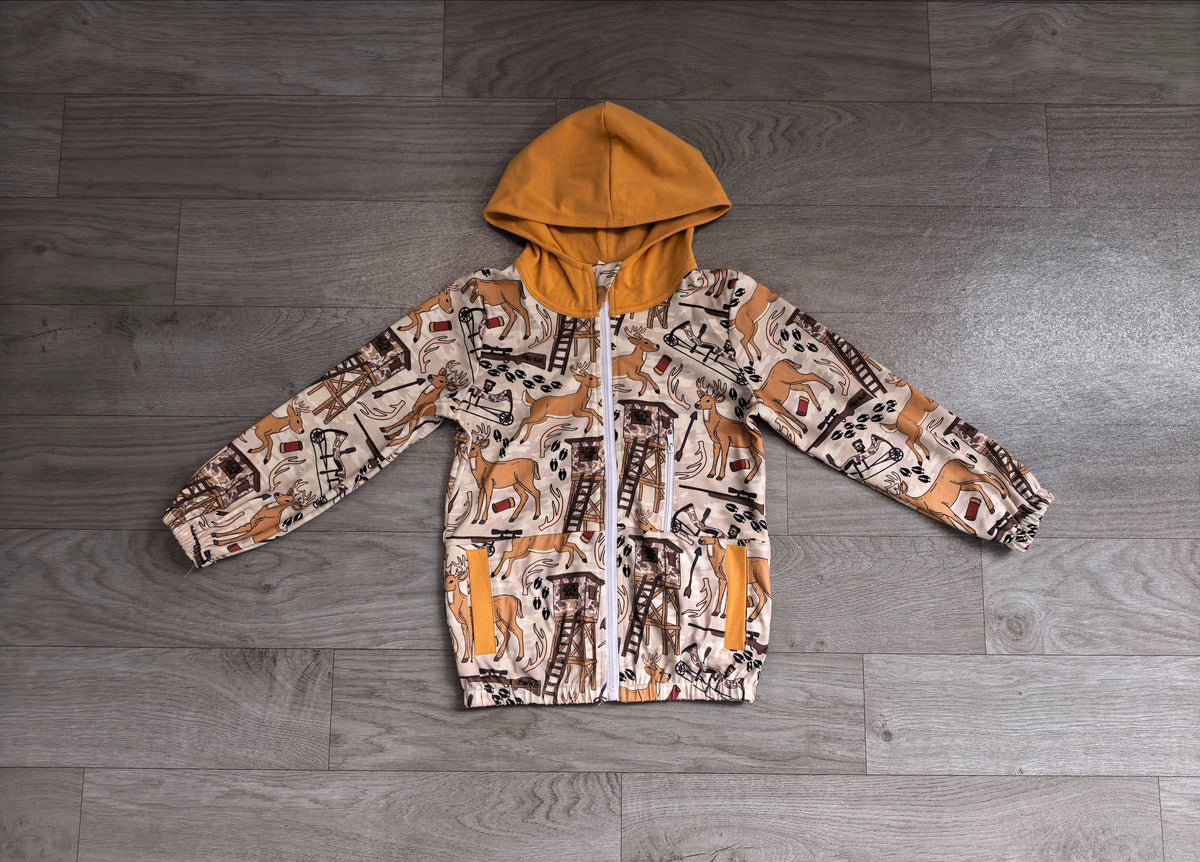 No moq Preorder Baby Boys Kids Long Sleeves Deer Pockets Zipper Hoodie Hunting Jacket Shirt