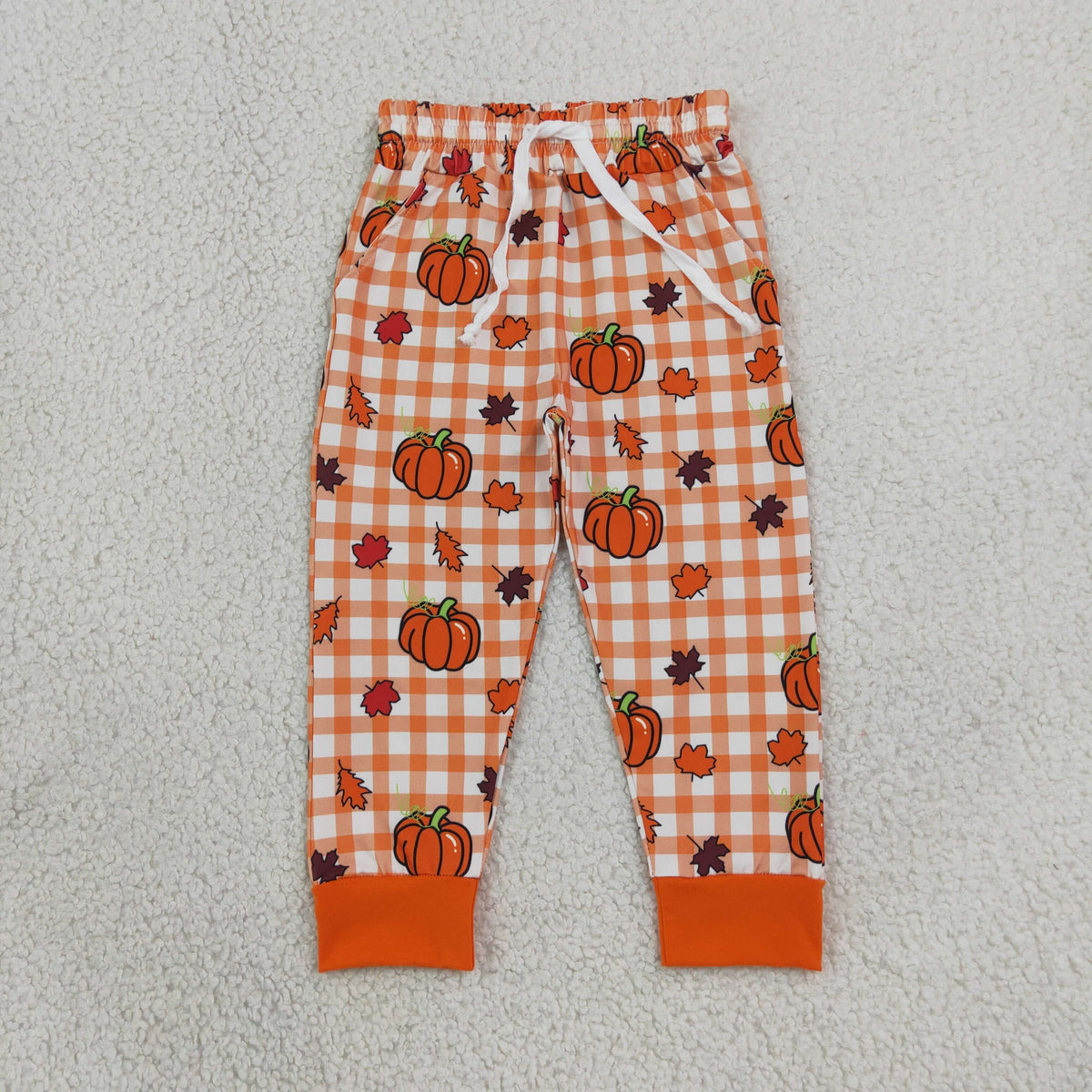 Baby Boys Kids Thanksgiving Pumpkins Orange Plaid Pockets Pants Fall Clothes