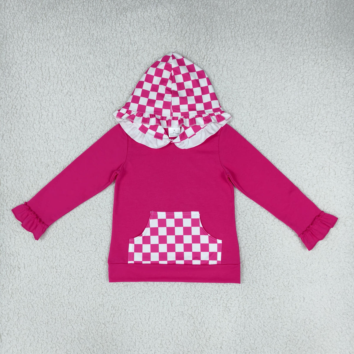Baby Girls Kids Long Sleeves Hoodie Checked Pocket Pullover Tops Clothes