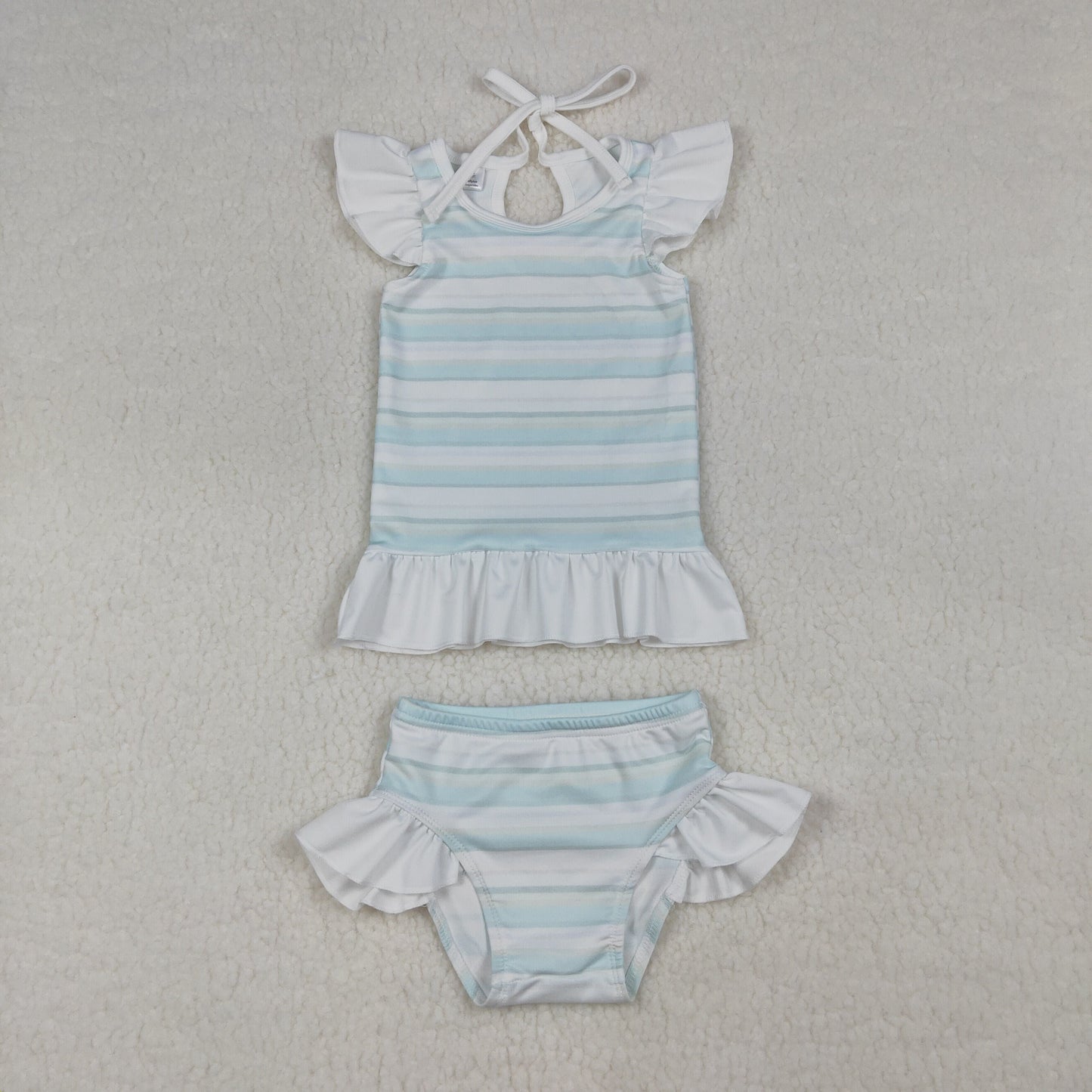 Baby Girls Kids Shorts Sleeves Stripes Tops Shorts Set Swimsuit