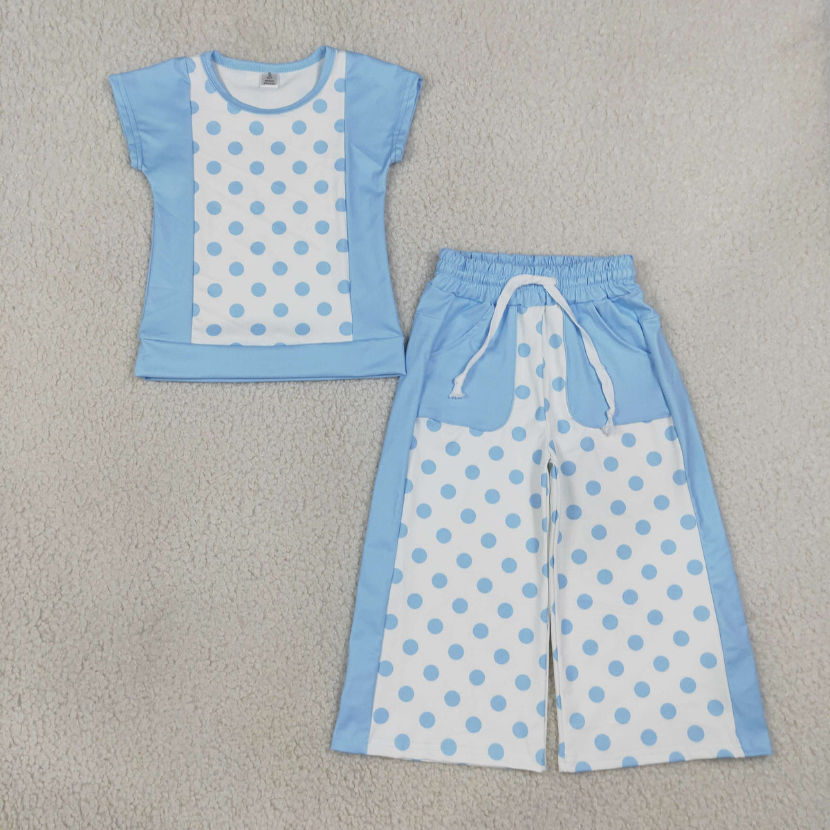 Baby Girl Kids Short Sleeves Dots Shirt Pockets Pants Set Yoga Active Clothes