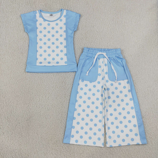 Baby Girl Kids Short Sleeves Dots Shirt Pockets Pants Set Yoga Active Clothes